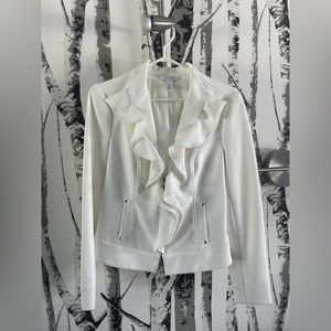 White House Black Market white blazer with ruffled collar. Size 6.